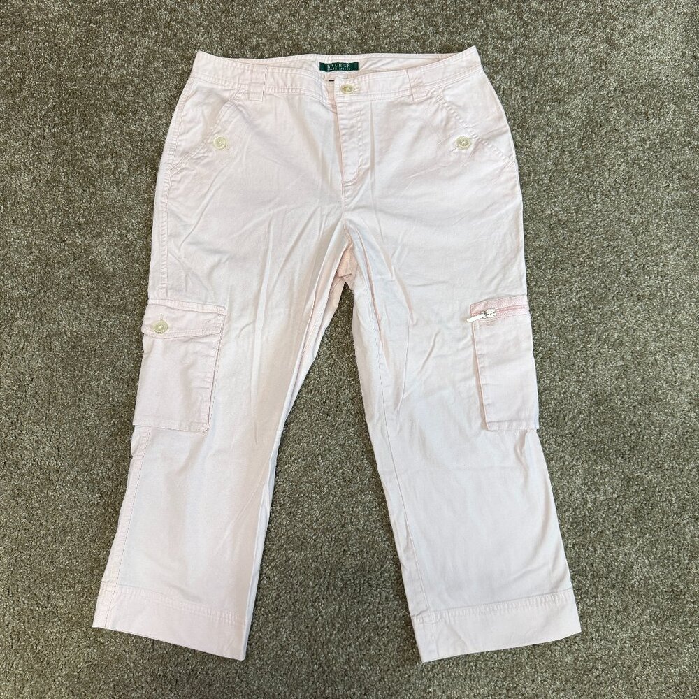 Lauren Ralph Lauren Women Pink Cargo Capri Pants 8 Cotton Stretch Utility Pocket